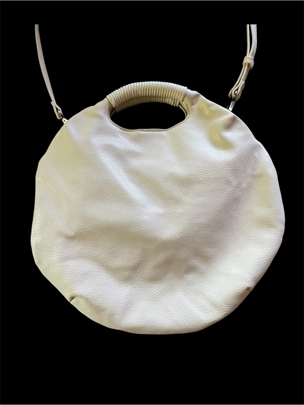 Malibú Skye Cream Circular Leather Tote with Wrapped Handle